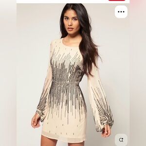 ASOS Cream and Black Long Sleeve Dress